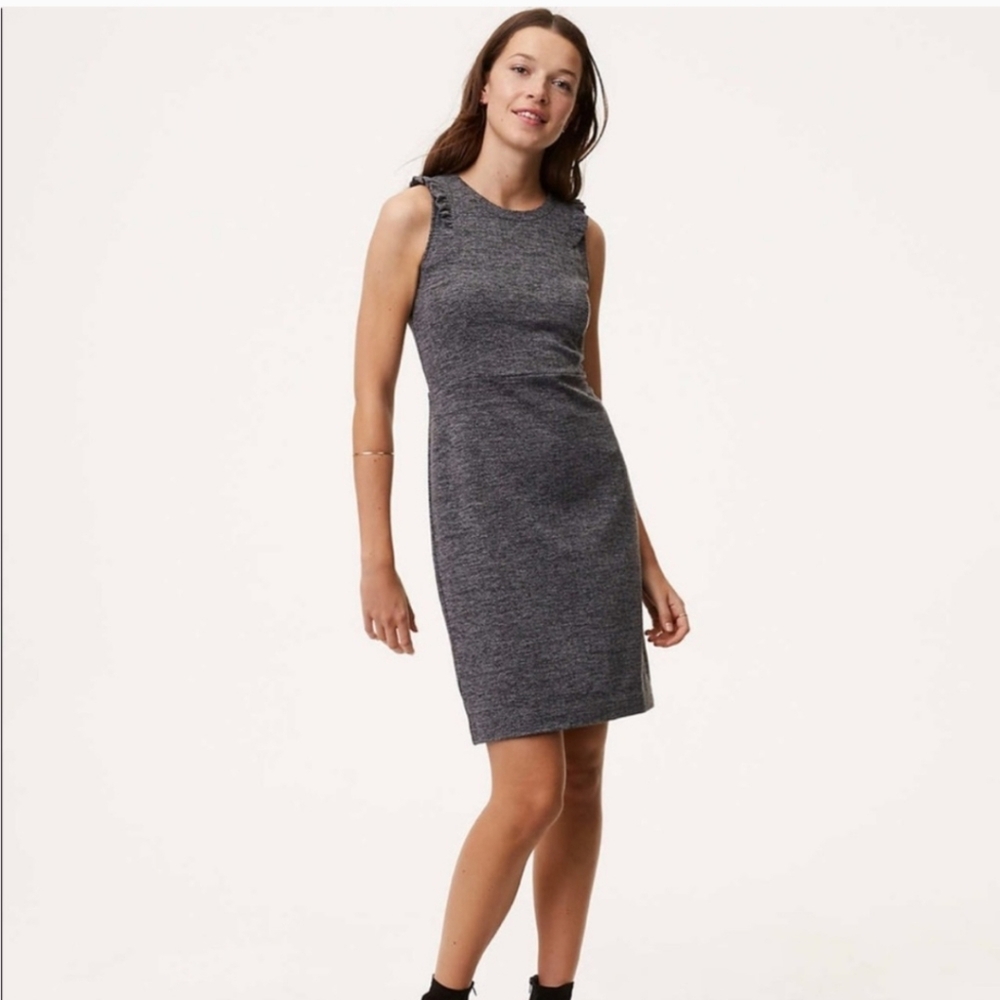 LOFT Ruffled Herringbone Sheath Dress